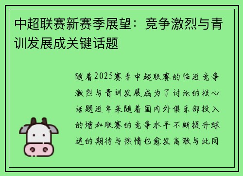 中超联赛新赛季展望：竞争激烈与青训发展成关键话题